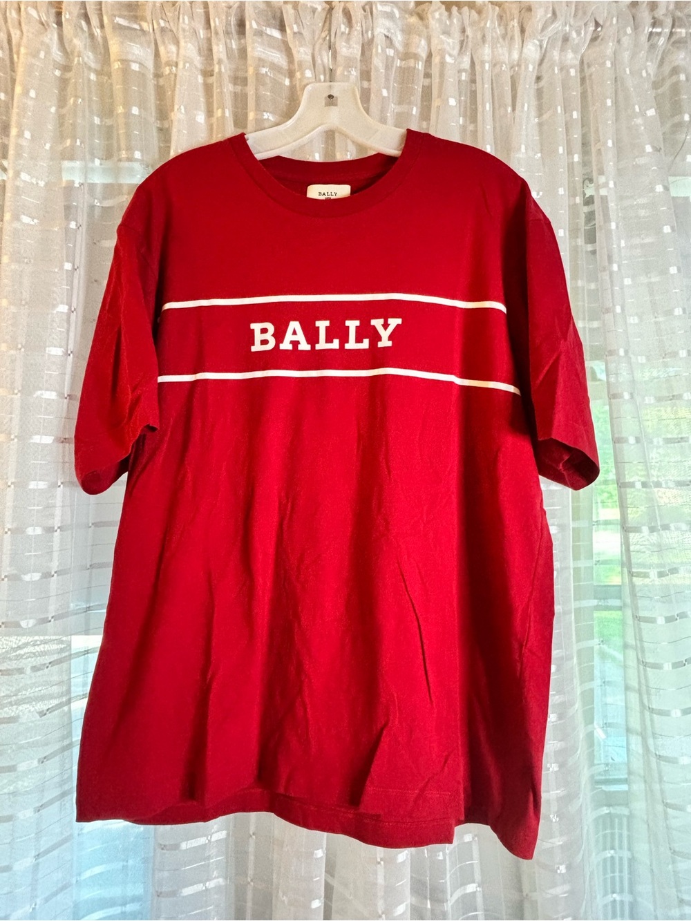 Bally Red Short Sleeve Logo Tee with White Stripe